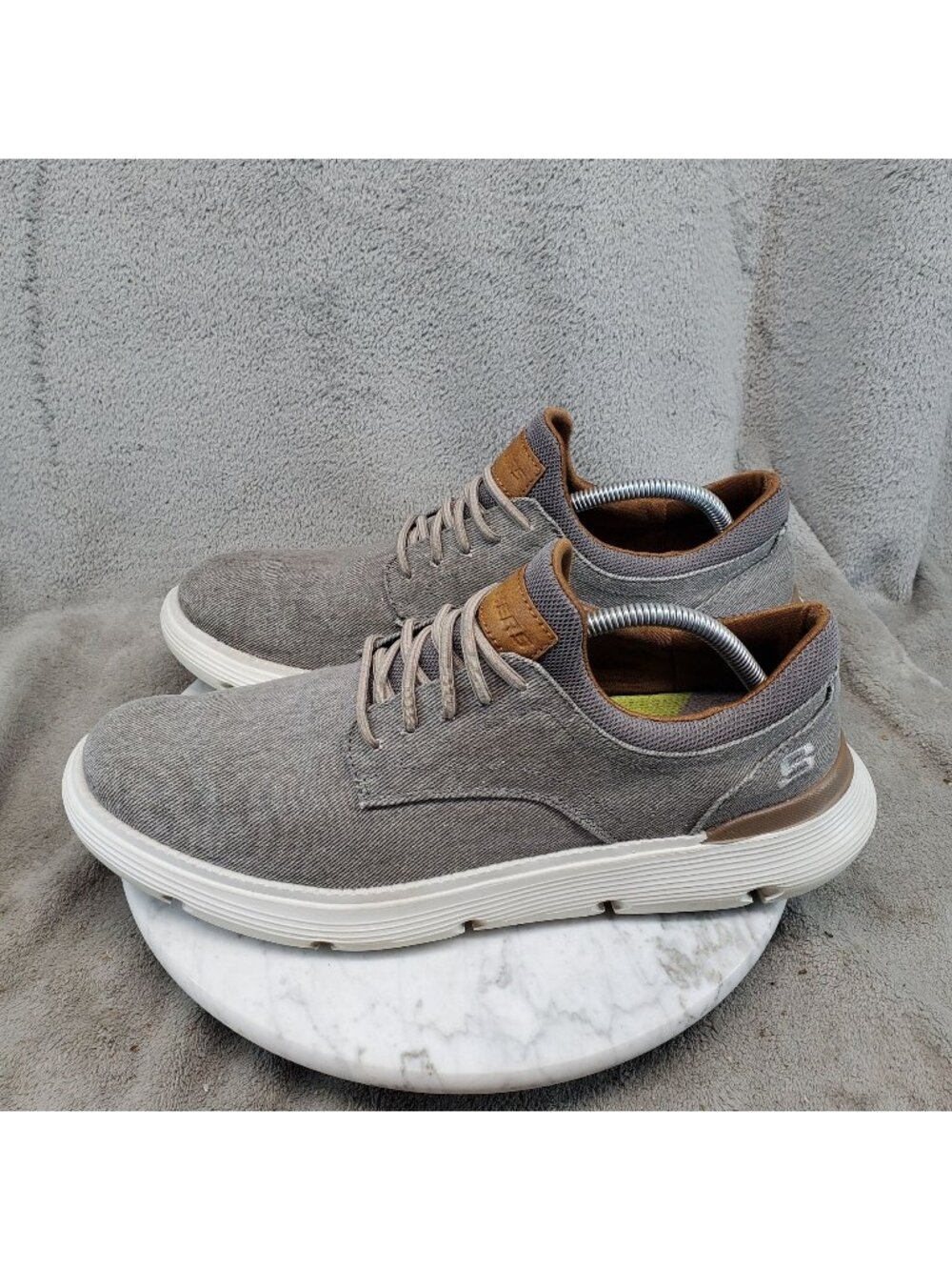 Skechers Shoes Mens Size 11.5 Garza Romano Taupe Canvas Slip On Sneakers